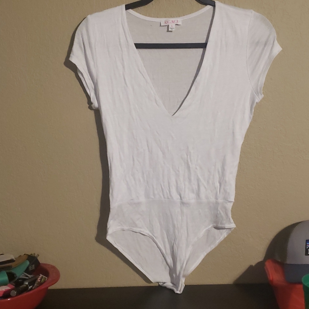 White Deep V Bodysuit